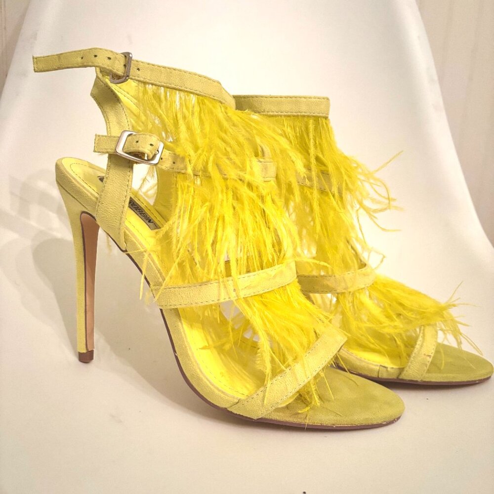 Suede electric yellow strappy feather heels - Cape Robbin - Sz 10 - Picture 6 of 9